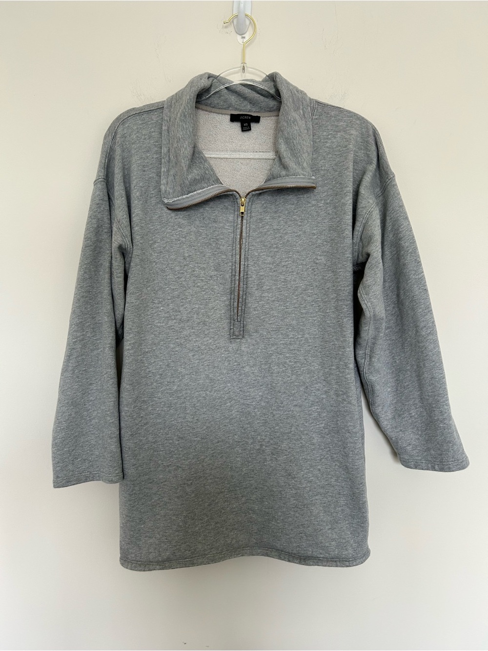 J.Crew Quarter Zip Terry Cloth Sweatshirt Tunic Size XS with Pockets Gray